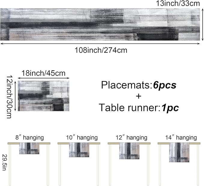 Black and Grey Abstract Modern Table Runner 108 Inches Long - Image 4