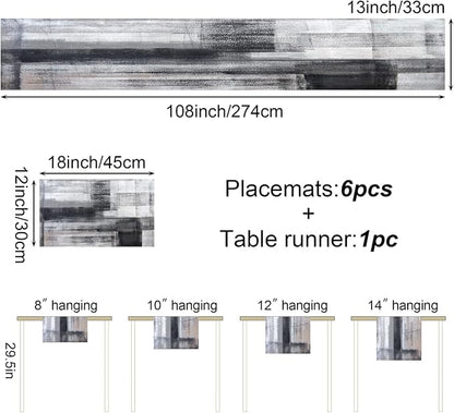 Black and Grey Abstract Modern Table Runner 108 Inches Long - Image 4