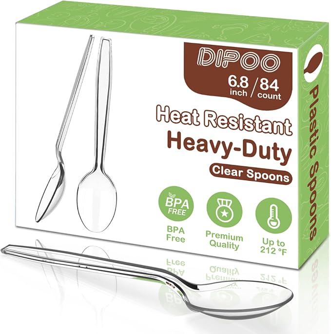 Dipoo 6.8" Clear Plastic Spoons Heavy Duty by Dipoo