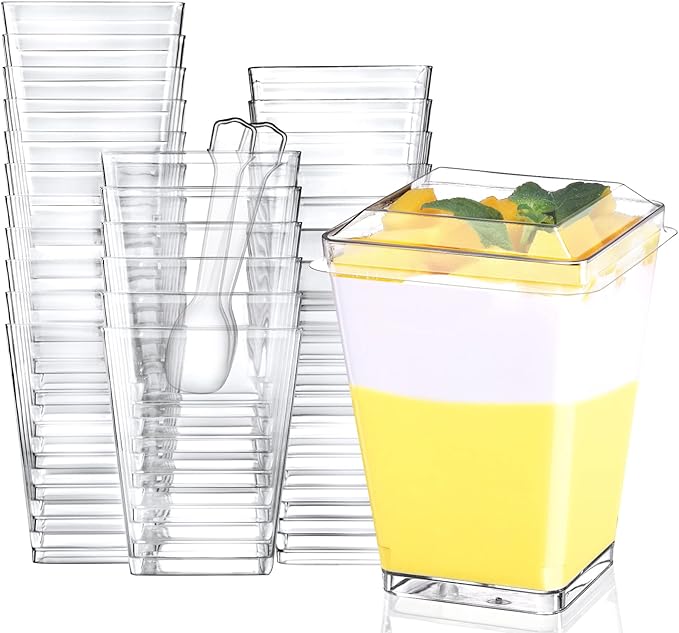 Eupako 100 Pack 5 oz Square Clear Plastic Dessert Cups by Eupako