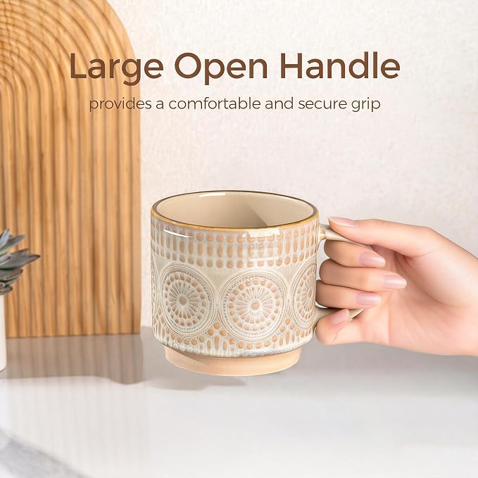 GBhome 12 oz Coffee Mugs Set of 4, Stackable Ceramic Coffee Cups Set | Modern - Image 5