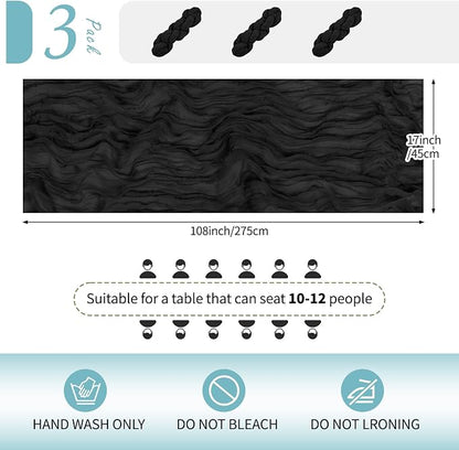 3 Pack Black Cheesecloth Table Runner 17x108 Inch Semi Sheer Boho Gauze Cheese - Image 2