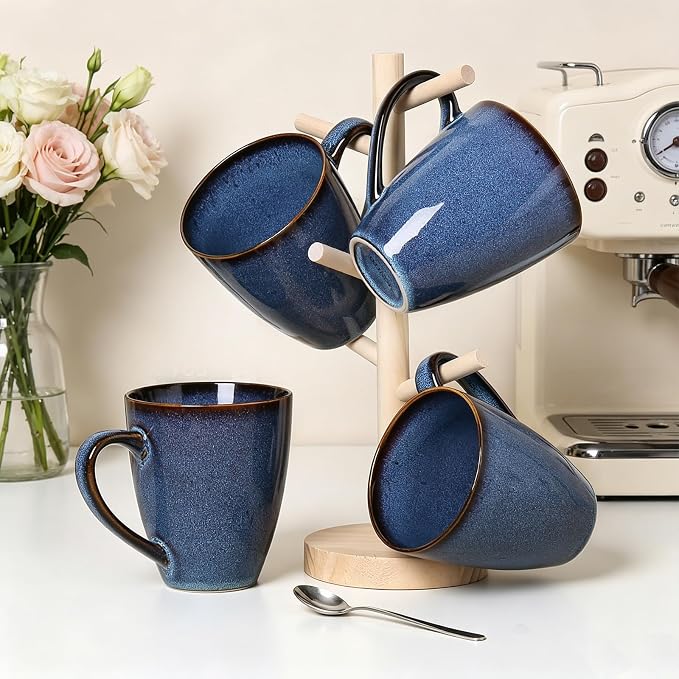 MONITO 17 OZ Coffee Mugs Set of 6, Large Ceramic Blue Coffee Mugs Set - Image 8
