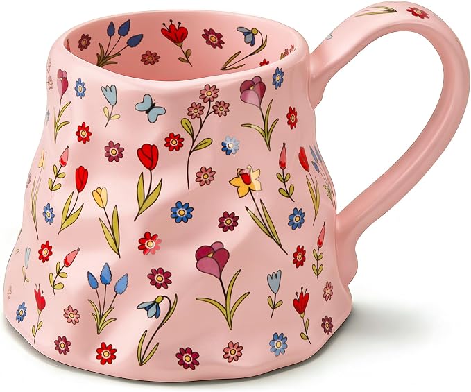 Oversized Cute Pink Floral Coffee Mug 20 oz, Large Ceramic Mug by ACOLIDAS