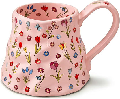 Oversized Cute Pink Floral Coffee Mug 20 oz, Large Ceramic Mug by ACOLIDAS