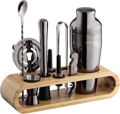 Mixology & Craft Cocktail Shaker Set with Bamboo Stand - Professional 18oz 10-Piece Bartender Kit - Complete Bar Set & Cocktail Mixer Kit for Home (Gunmetal)
