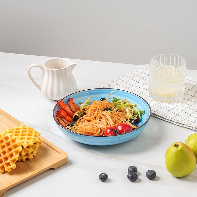 KitchenTour Large Pasta Bowls 34 oz, Ceramic Salad Serving Bowls Set of 6 - Image 7