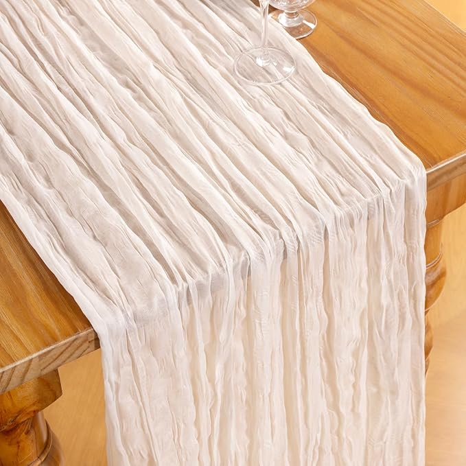 DeZerlor Ivory White Cheesecloth Table Runners 4 Pack Summer Boho Runners | - Image 3