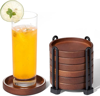Set of 6 Wooden Coasters with Holder-Coffee Table Coasters by Hanber
