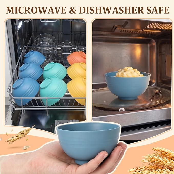 PYRMONT Wheat Straw Bowls Set of 8 Unbreakable Small Bowls 10 Oz Alternative - Image 7