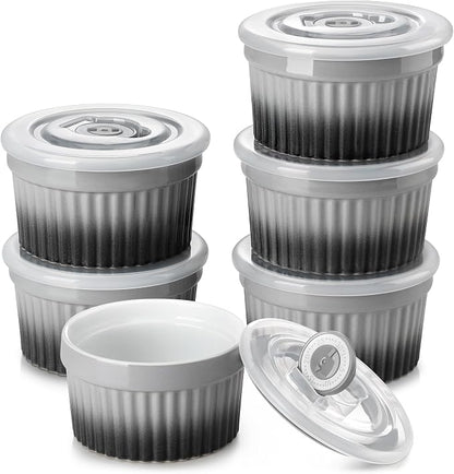 vancasso 8 oz Ramekins with Lid, Porcelain Creme Brulee Souffle Dishes by vancasso