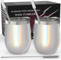 CHILLOUT LIFE 12 oz Stainless Steel Wine Tumblers 2 Pack - Double Wall Vacuum Insulated Wine Glasses Cups with Lids and Straws Set Keeping Cold & Hot for Coffee, Beer, Ice Cream - Holographic Glitter