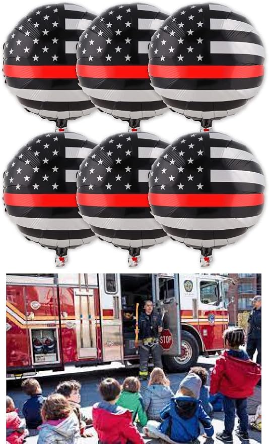 Thin Red Line Balloons-6 Pack-18 Inch-Firefighter EMT Mylar-Havercamp | Set of - Image 4