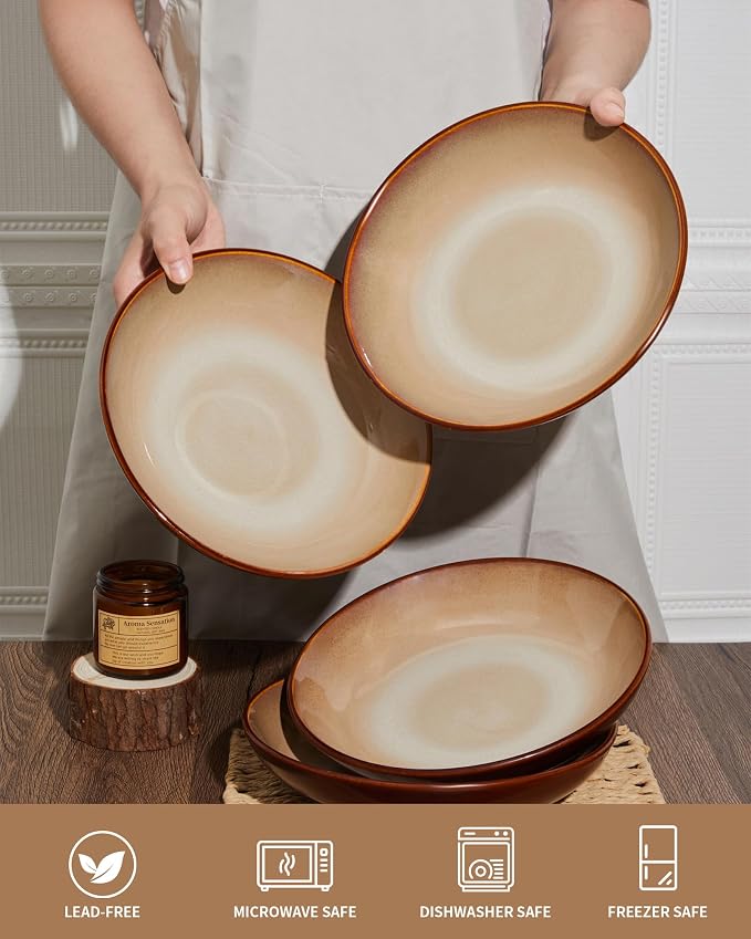 Ceramic 32 Oz Pasta Bowls, 8.75 Inch Reactive Glaze Pasta Bowl Set of 4 - Image 5