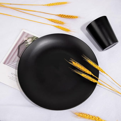 32pc Reusable Black Wheat Straw Dinnerware Sets Black Dishes - Image 2