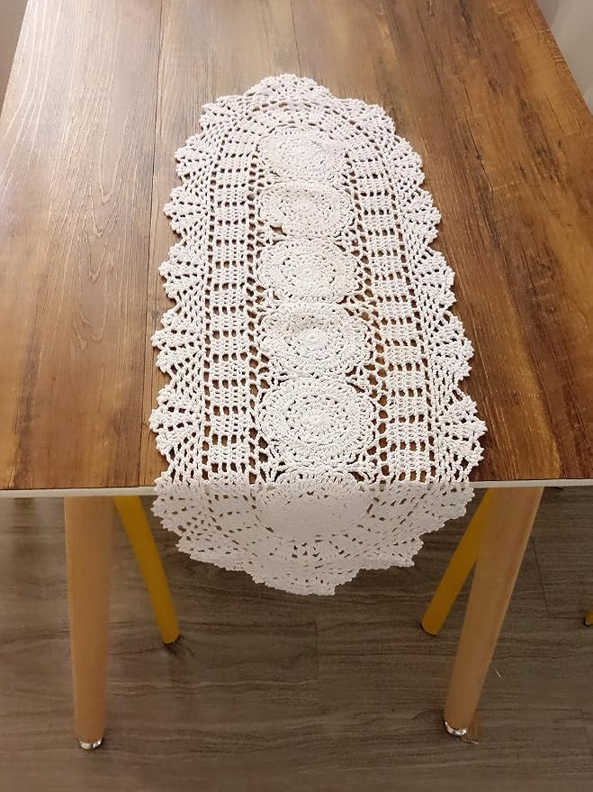 Laivigo Handmade Crochet Lace Oval Lucky Flower Tablecloth Table Runner Doilies - Image 4