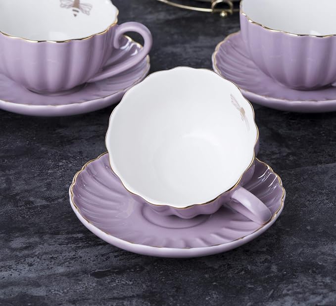 Jusalpha Porcelain Tea Set- 8 OZ Coffee/Teacup, Cup Holder, Serve of 4- - Image 3
