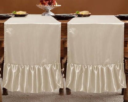 2 Pack Champagne Satin Table Runner 12 x 108 Inch | Ruffle Design, Luxurious - Image 3
