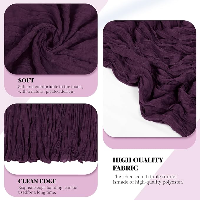 3 Pack Dark Purple Cheesecloth Table Runner, 17 x 108 Inch, Gauze Cheese Cloth - Image 4