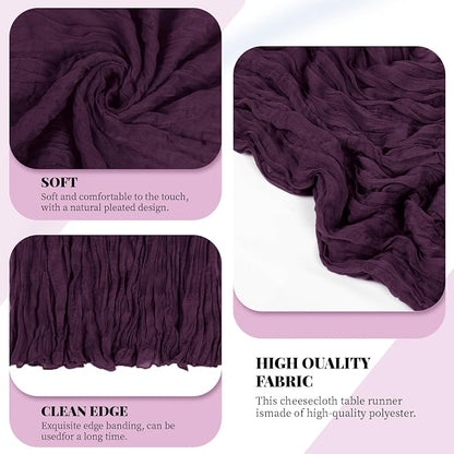 3 Pack Dark Purple Cheesecloth Table Runner, 17 x 108 Inch, Gauze Cheese Cloth - Image 4