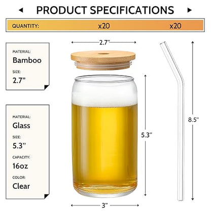 VITEVER Glass Cups with Bamboo Lids and Glass Straw - Image 2