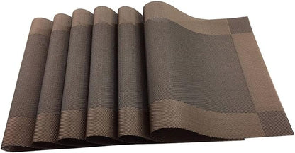 Gugrida Vinyl Brown Placemats Heat Resistant Dining Table Mats Non-Slip Washable Place Mats Set of 6 （Brown）