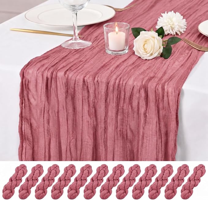 12 Pack Dusty Rose Cheesecloth Table Runner 17x108 Inch Boho Rustic Semi Sheer by Unknown