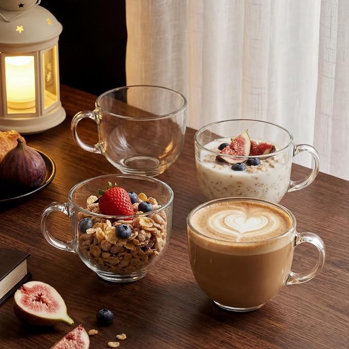 12 Pack Glass Coffee Mugs with Handles, 12 Ounces Glass Breakfast Mugs Bulk - Image 7