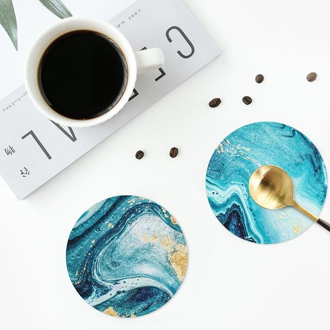 Ocean Gold Blue Marble Coasters Set of 6 Coasters - Image 5