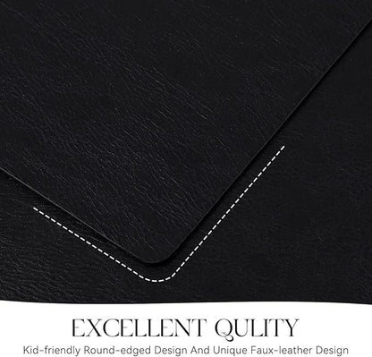 MOSAYT Vinyl Placemats Set of 6-12 X 17 Inch - Faux Leather 100% Waterproof Oil-Proof Wipeable PU Place Mats, Heat Resistant Reversible Table Mats for Kitchen, Dining, Outdoor (Black)
