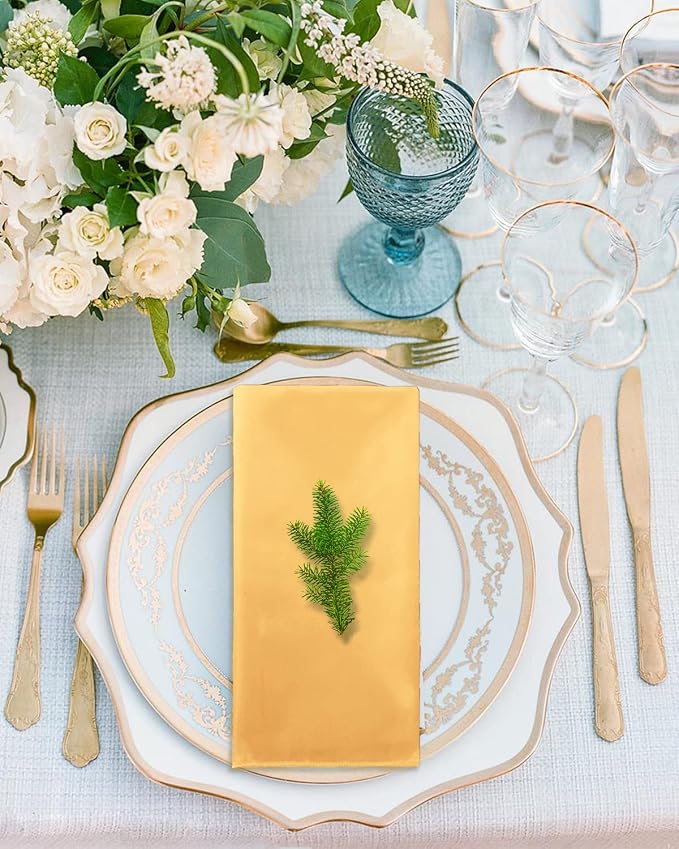 12 Pack Gold Napkin Rings and Cloth Napkins Set of 6, 17x17 Satin Cocktail - Image 4