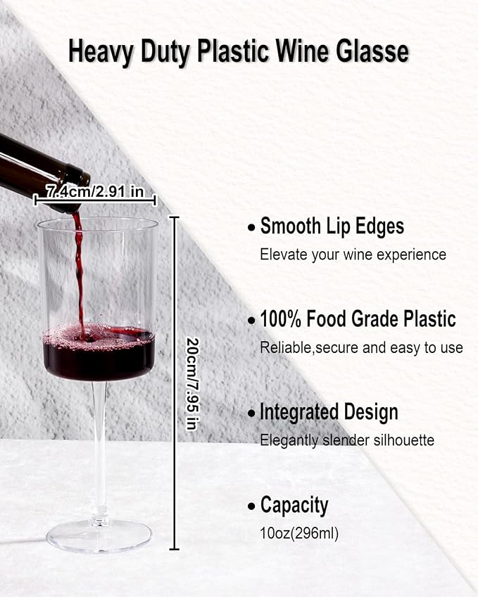 Ciaell 6 Pack Plastic Wine Glasses - 10 Oz Plastic Disposable Wine Glasses - Image 2