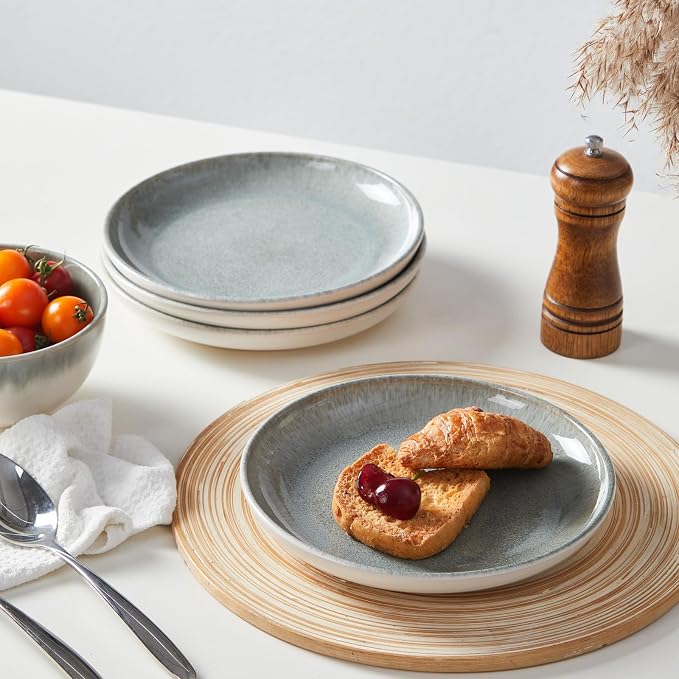 Gradient Green Stoneware Dinnerware Sets, Handmade Ceramic Round Dishes Set - Image 6