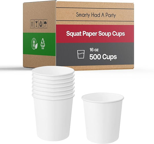Smarty Had A Party 500 Count 16 oz Paper Bowls – Disposable Soup Bowls 16 oz for Hot Food, Chili, Ice Cream, or Ramen – Leakproof & Heavy Duty Paper Soup Containers | White Chili Cups Disposable