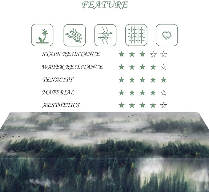 52x70 Inch Nature Rectangular Tablecloth Bird Fog Pine Tree Dreamland Table Cloth Waterproof Durable Table Cover for Holiday Picnic Outdoor BBQ Decor