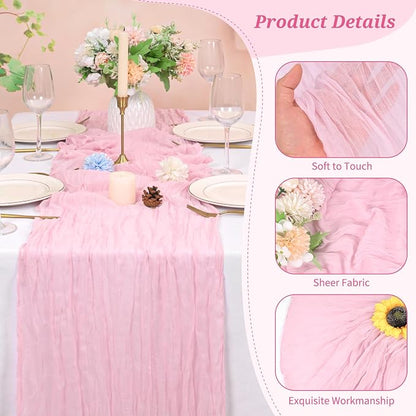 Pesonlook Cheesecloth Table Runner Light Pink, 10 Pack 17.7x108 inch, Long | - Image 3