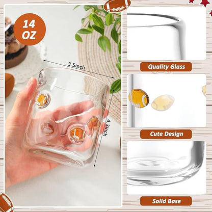 Icon Juice Glasses, 14oz Stemless Wine Drinking Juice Glass Cup for Valentine Party Supplies Gift(2 Pcs,Football)