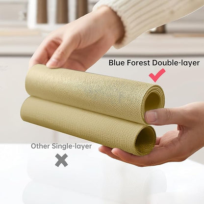 Blue Forest Placemats Set of 4, Dual-Layered Thickened Faux Linen Table Mats Heat Resistant Machine Washable Wrinkle Free Place Mats for Kitchen Dining Outdoor/Indoor (Beige)