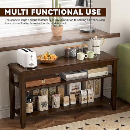 Shoe Bench Storage Rubberwood, Entryway Bench with 3-Tiers Height Adjustable, Shoe Rack Front Door Entrance Organizer for Hallway Living Room, Mudrooms, Walnut,31.5"