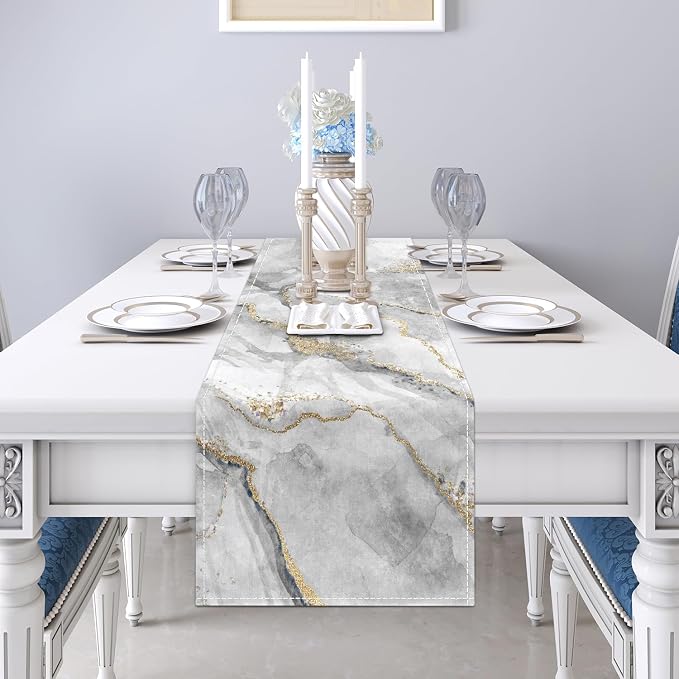 Marble Table Runner 13x71 Inch Gold Grey Table Dresser Runners Modern Table - Image 4