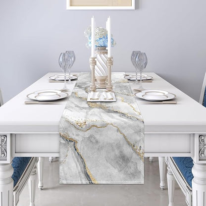 Marble Table Runner 13x71 Inch Gold Grey Table Dresser Runners Modern Table - Image 4