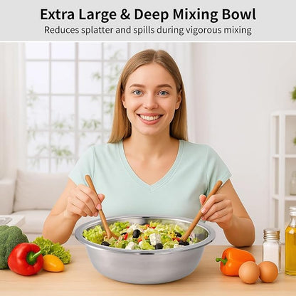 4pc Stainless Mixing Bowls, Large Deep Mirror Finish Kitchen Prep Basins | - Image 2