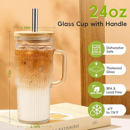 JunVpic Glass Tumbler, 24 oz Ice Coffee Cups - Image 3