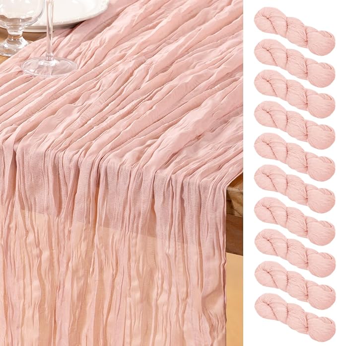 DeZerlor Dusty Pink Cheesecloth Table Runners 10 Pack Summer Boho Runners | by DeZerlor
