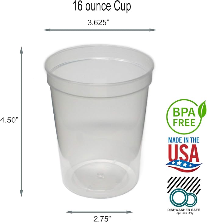 Rolling Sands 16 oz. Reusable Plastic Stadium Cups, 8 Pack, Made in USA - Image 2