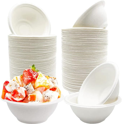 Haawooky 100 Pack White Disposable Paper Bowls, 8oz Natural Compostable by Haawooky