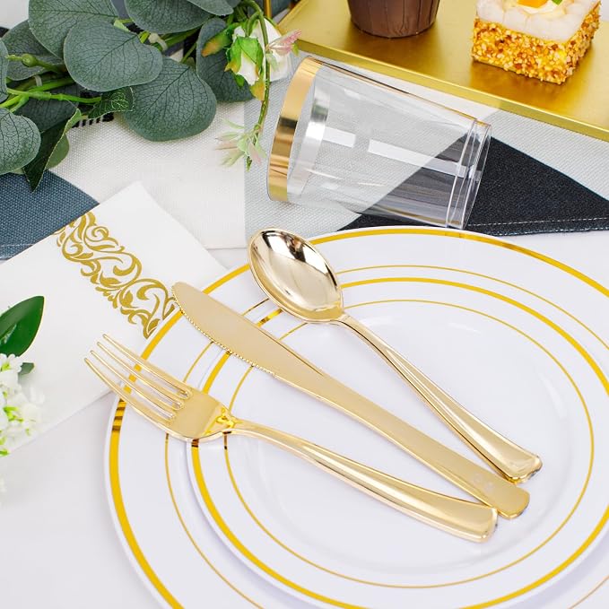 350 Pieces White and Gold Plastic Plates - Image 4