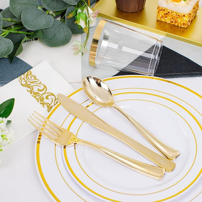 350 Pieces White and Gold Plastic Plates - Image 4