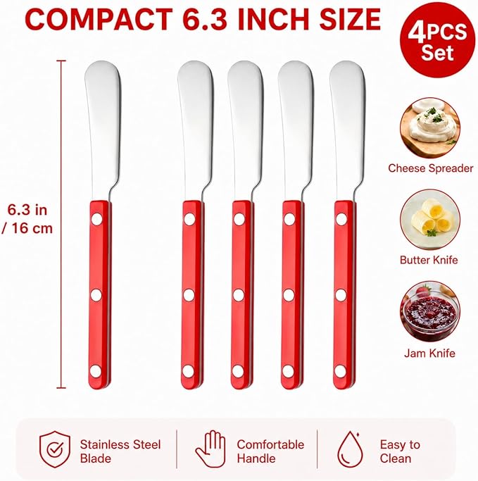 4PCS Stainless Steel Butter Knives Set: 6.3 Inch Cheese Spreader 304 Stainless - Image 7