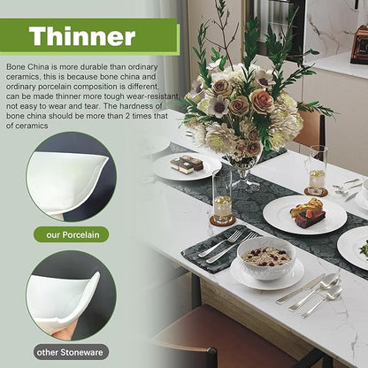 Yoshy 12-Piece White Bone China Dinnerware with Lightweight Durable Chip Resistant Design Service for 4 (18 Piece - Service for 6, Interlace)